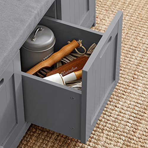 SoBuy Hallway Shoe Storage Bench Shoe Rack with Seat Cushion, Removable Cushion, Ample Storage with Drawer and Doors - Perfect for Hallway, Living Room, Bedroom - Grey, W90 x D35 x H45cm FSR80-SG - Cosy Home Interiors SoBuy Hallway Shoe Storage Bench Shoe Rack with Seat Cushion, Removable Cushion, Ample Storage with Drawer and Doors - Perfect for Hallway, Living Room, Bedroom - Grey, W90 x D35 x H45cm FSR80-SG - Image 5