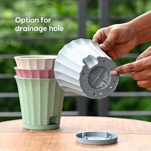Image of Eha Earth Friendly Ace 5 inch Small Self Watering Pots for Indoor Plants | Set of 6 | Plant Pot Made with Bamboo Fibers | Table Top Planters for Home Decor, Flower Pot for Living Room | Sand Castle