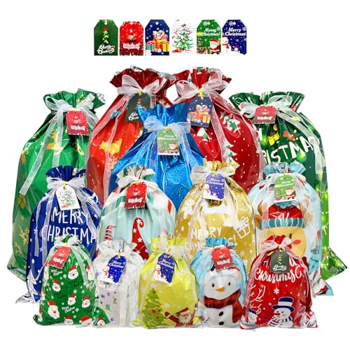 Sacs cadeaux de Noël avec cordon de tailles variées, emballages bonbons de Noël Allruyee
