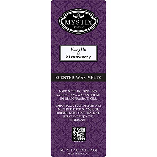 Mystix London | Vanilla & Strawberry - Wax Melts Clamshell 90g (10 Cubes) | 100% Natural SOYA Wax | Best Aroma for Home, Kitchen, Living Room and Bathroom | Perfect as a Gift | Handmade in UK