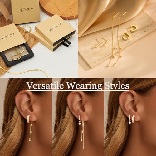 Gold Chain Earrings for Women 3/4 Pairs Dangle Dainty Stack 14K Gold Plated Hoop Earrings Set Trendy Hypoallergenic Cubic Zirconia Stud Earrings for Women Jewelry3