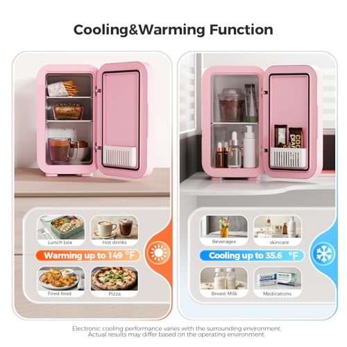 Image of YASHE Mini Fridge, 6 Liter /8 Can 110V AC /DC Portable Thermoelectric Cooler Refrigerators for Bedroom, Skincare, Beverage, Office, Dorm Room and Car, Pink