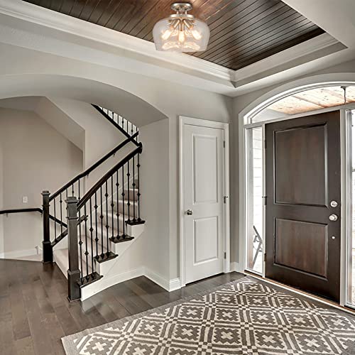 Teenyo Brushed Nickel Semi Flush Mount Ceiling Light 3-Light Modern Ceiling Light Fixture With Clear Glass Shade For Hallway Bedroom Foyer Living Room #TOP3