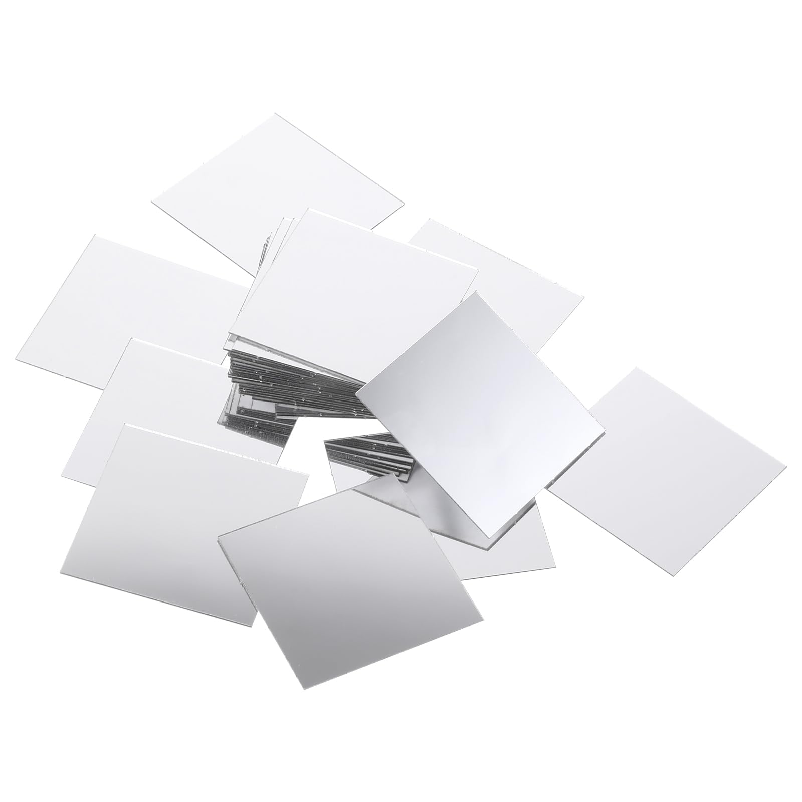 JJUNW 50 szt. płytek lustrzanych, małe kwadratowe lustro, akrylowy uchwyt ścienny, nowoczesny styl, srebrny, 5 x 5 cm