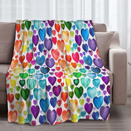 Rainbow Love Blanket Lightweight Sheet Soft Fleece Cozy for Sofa Couch Bed Room,Colorful Throw Blanket Birthday Decor Bed Travel 50x40in.