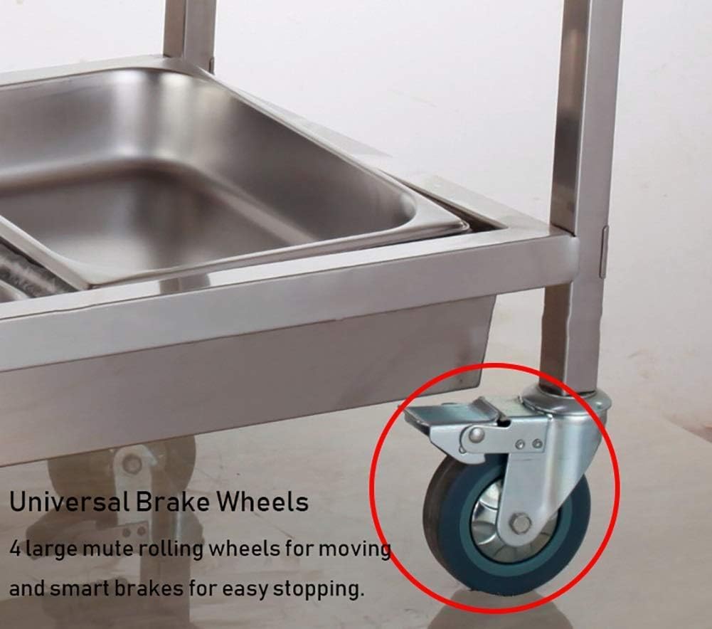 Movable Trolleys, Kitchen Storage Hand Trucks, 2 Tier Hotel Catecart with Brake Wheel,Stainless Steel Collecting Serving Trolley for Restaurant,40Kg Load Per La,M85*45 * 90cm-a