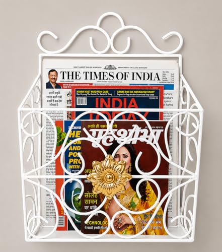 Image of Wall Mounted Hanging File & Magazine Holder - Metal Organizer for Newspapers, Documents & Office Storage | Decorative Rack for Home & Workspace 39x26x10 cm.