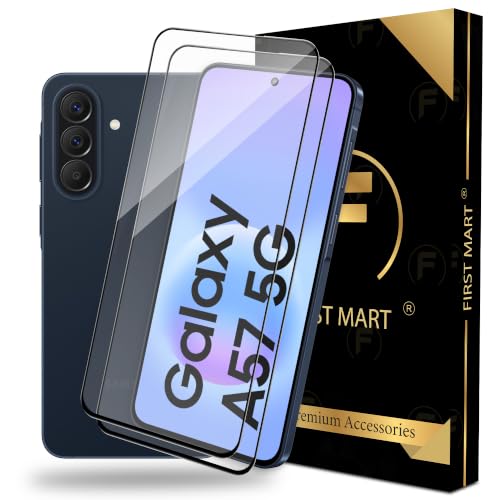 Image of FIRST MART Tempered Glass Screen Protector for Samsung Galaxy A37 / Samsung A57 - Full-Glue Screen Guard, 3D Edge to Edge, HD Clear, Bubble-Free, Case-Friendly, Black, Pack of 2
