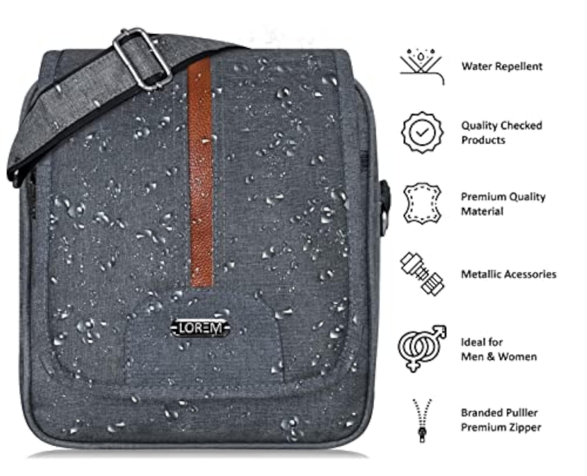 Mink Grey Casual PVC Coated Sling Bag for Men