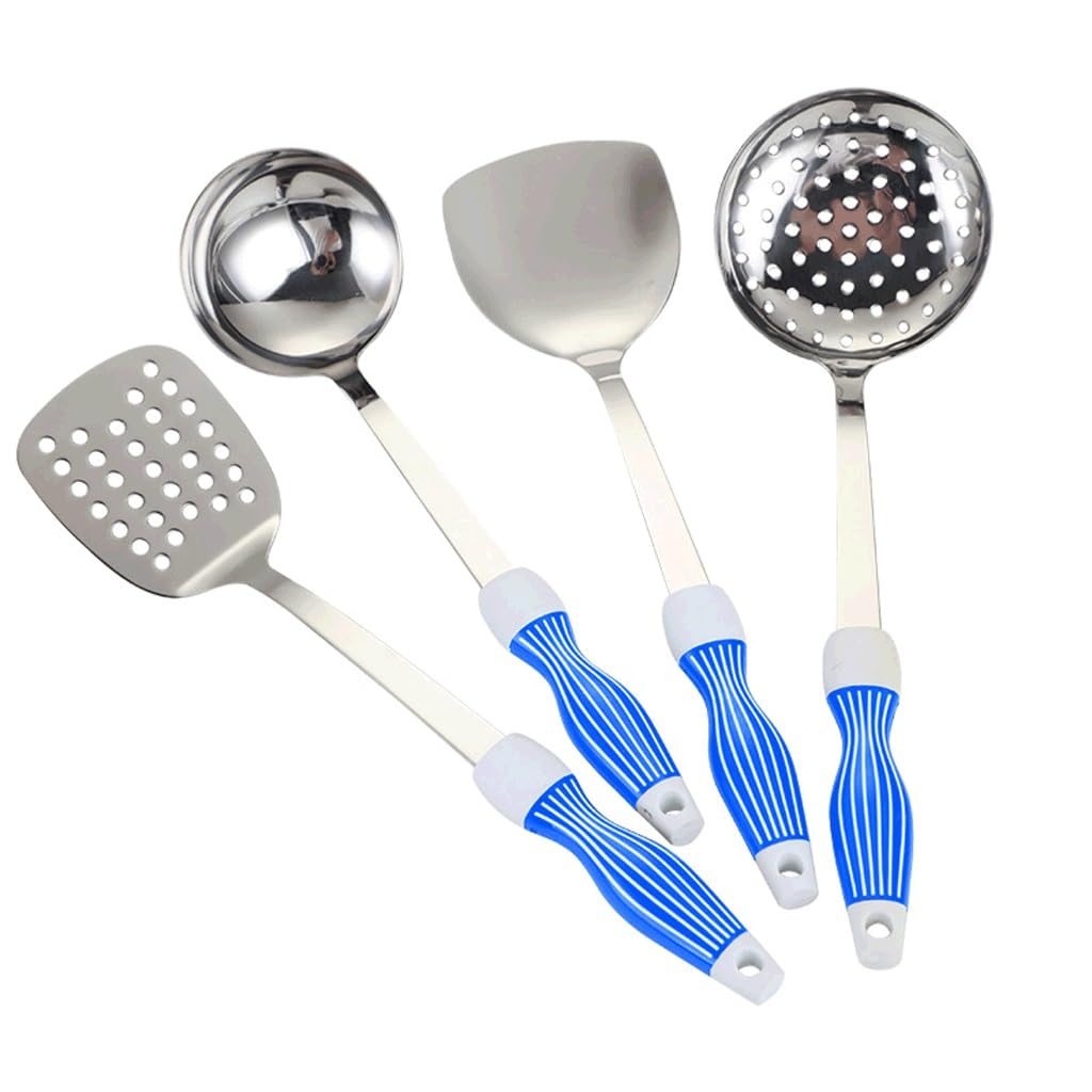 Utensilios for torneros de cocina, espátula antiadherente, espátulas resistentes al calor, espátula de cocina, cuchara for sopa, colador(Blue,White)