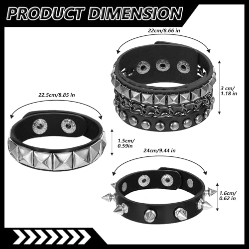 Punk Rock Studded Bracelet Set, Spiked Leather Cuff Bracelets for Women Men 80s, Gothic Adjustable Wristband Emo Accessories2