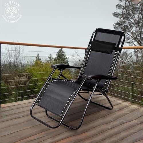 Image of Yo Green Stainless Steel Zero Gravity Chair, Lawn Chair Recliner Lounge, Portable Camping Folding Beach Chair with Removable Pillow (Black)