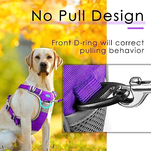 ThinkPet Hundegeschirr gegen Ziehen, atmungsaktiv, mit Griff, reflektierend, verstellbar für mittelgroße und große Hunde, Clip hinten / vorne für einfache Kontrolle, Größe XL, Neonviolett
