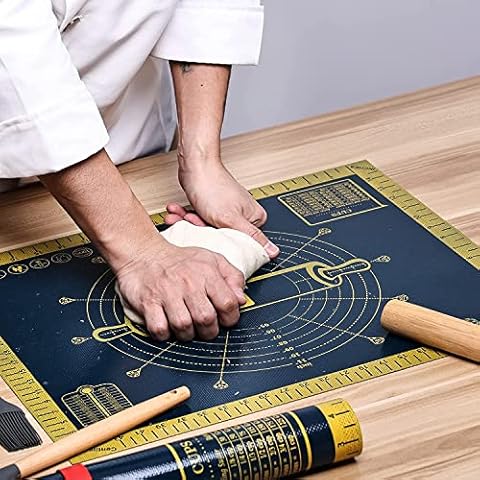 Silicone Pastry Mat, Nonstick Silicone Baking Mat, Precise Measurement Guide Dough Rolling Mat, Nonslip Oven Mat Countertop Mat for Pastries, Cookies, Kneading Dough by KitchenRaku Cover