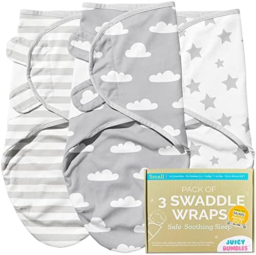 Juicy Bumbles Pucksack Baby 0-3 Monate - 3er Set Pucktuch 0-3 Monate - Babydecke Baumwolle 100% - Unerlässliche Baby Erstausstattung als Baby Decke Neugeborenen Mädchen und Jungen