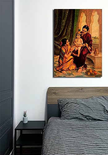 Image of Sikhash Raja Ravi Varma Canvas Painting Classic Art, Indian Art, Famous Artist, Wall Painting for Living Room, Unframed, Size- 23x15 inches (58x38 cms, Yashoda Krishna, Pack of 1)