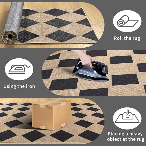 Image of Checkered Easy Jute Rug 3x5 Outdoor Entryway Rug Washable Area Rugs for Living Room Bedroom Non Slip Neutral Farmhouse Indoor Outdoor Carpet for Backyard Patio Office