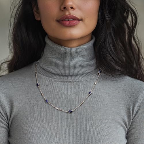 Ross-Simons 7.20 ct. t.w. Sapphire and .25 ct. t.w. Diamond Station Necklace in Sterling Silver2