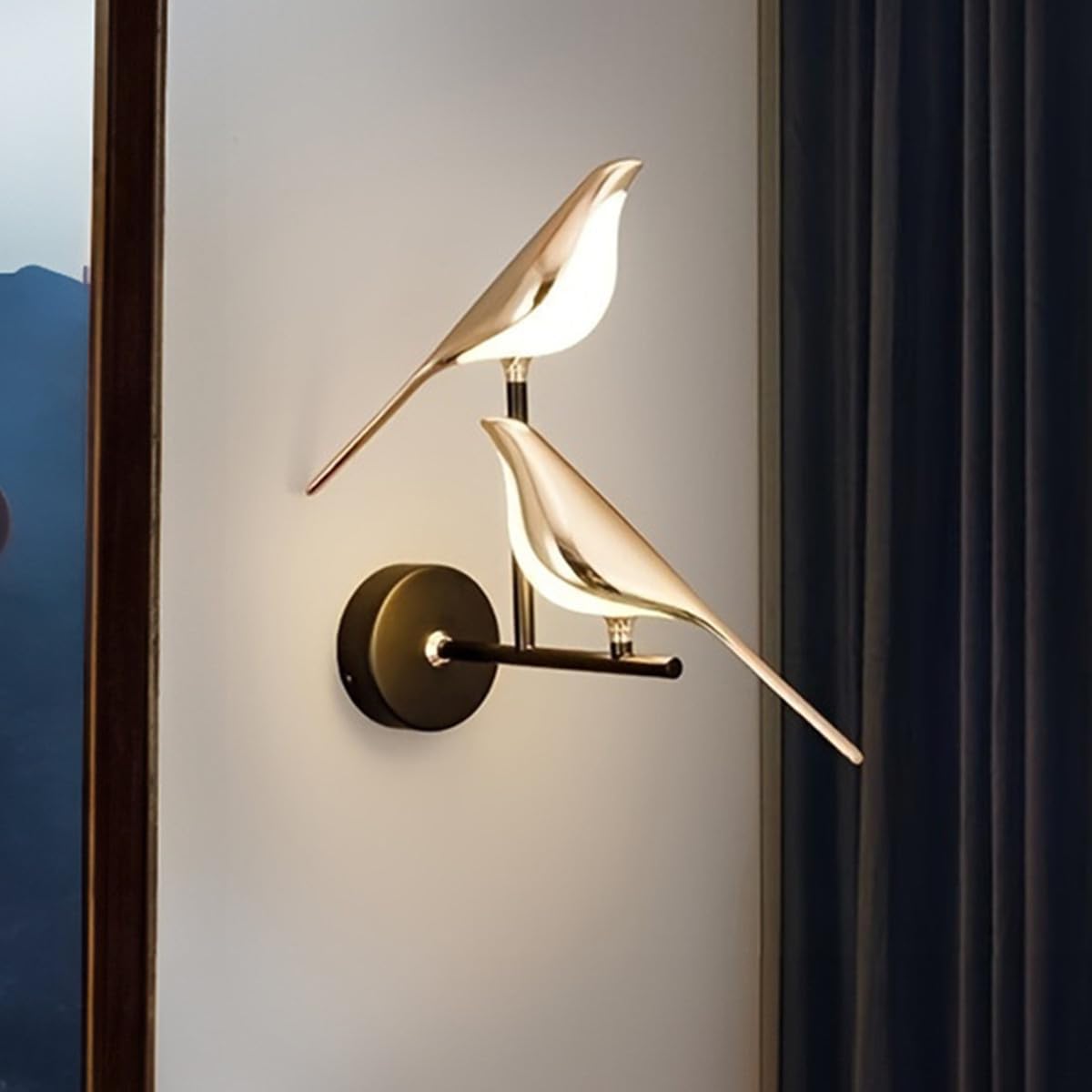 Magpie Wall Lamp Living Room TV Background Wall Sconce Bedside Lamp for Luxury Hotel Bedroom Simple Creative Red Wall Lamp for Birds (D(Doublewarm light)