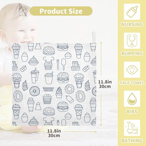 vvfelixl Baby Muslin Washcloths Food and Drink Web Icons Baby Burp Cloths Cotton Babys Face Towel for Newborn Infants Boys Girls Soft and Absorbent 11.8 X 11.8 in, 3 Pack4