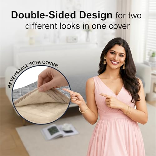 Image of 3 Seater Quilted Reversible Sofa Mat Cover | Elegant Grey Sofa Protector for Living Room | Soft, Washable | Perfect for Enhancing Living Room Interiors