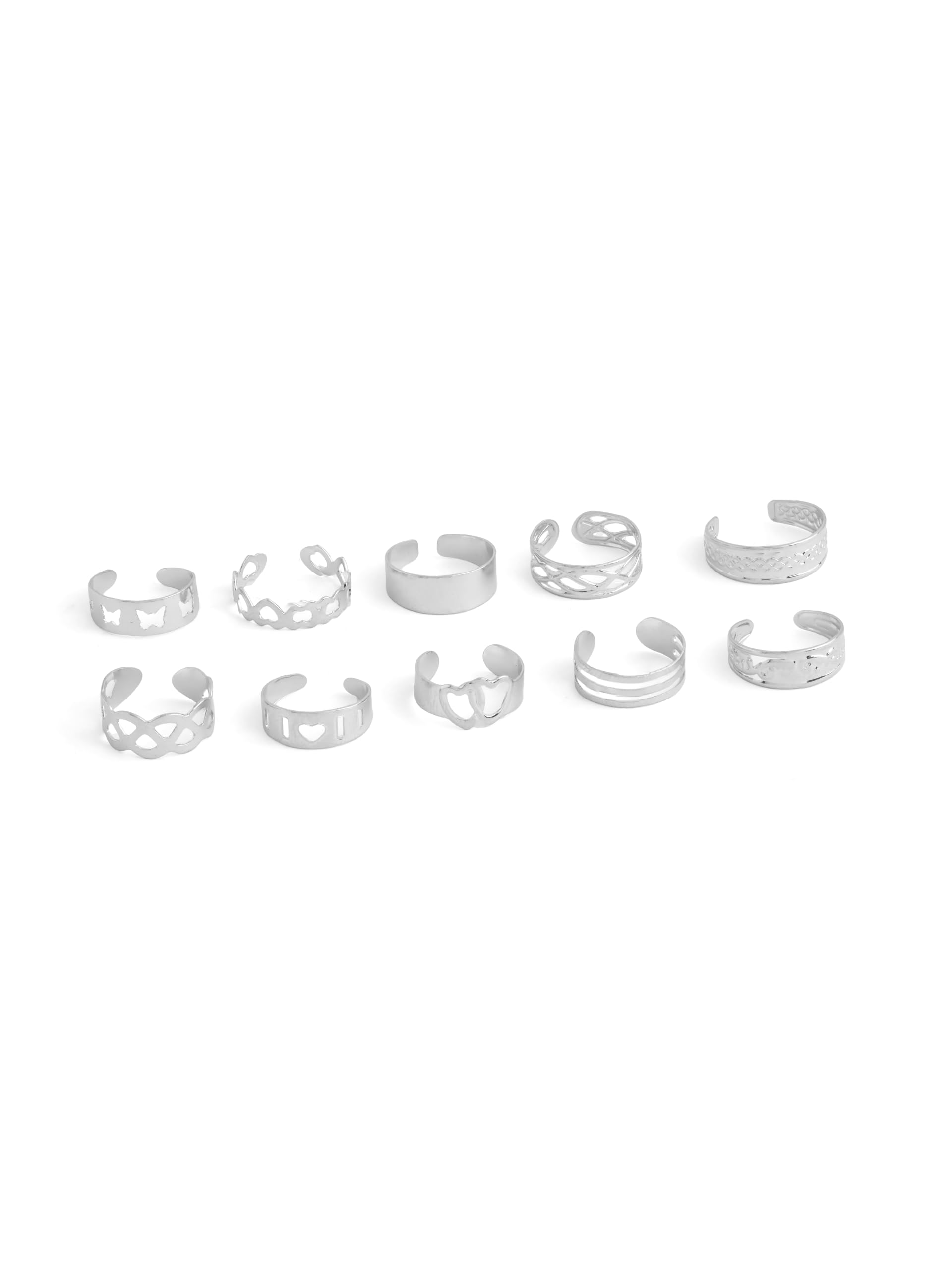 Studio Fix Adjustable Toe Ring Set of 10 for Women & Girls, Boho Jewellery, Adjustable Midi Toe Bands, Pack of 10 Designs-image-35