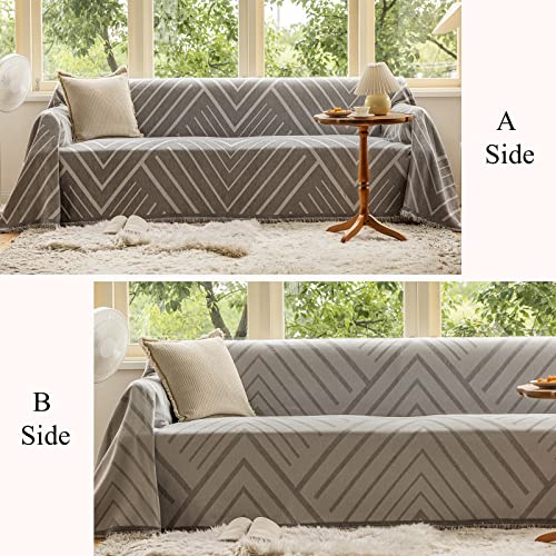 Eavd Couch Cover Geometric Pattern Sofa Slipcover Non-Slip Chenille Couch Cover For 3 Cushion Couch Modern Grey White Striped Sectional Couch Covers For L Shape Furniture Protector From Dogs Cats #TOP2