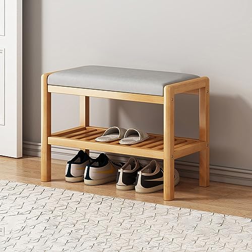 Tabouret à langer en bois massif et range-chaussures compact de salon