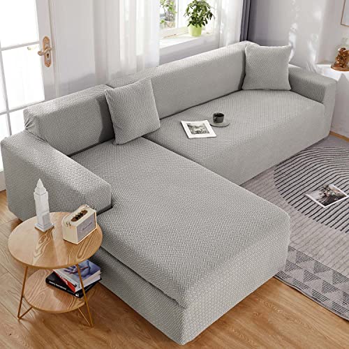 Hochelastische Sofabezug L Form für Wohnzimmer,Anti-Rutsch-sofa überwurf für Chaiselongue,Elastische Sofa Abdeckung Dicke Sofabezüge für Sofagarnitur,Möbelschutzbezüge für 1 2 3 4 Sitzer,Grau Cover