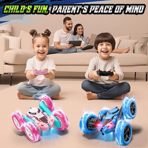Image of Hamdol Remote Control Stunt Car for Kids, 360 Spinning Double-Sided RC Toy with Headlights, 4WD USB-C Rechargeable Vehicle for Boys Ages 6-12, Educational STEM Toy