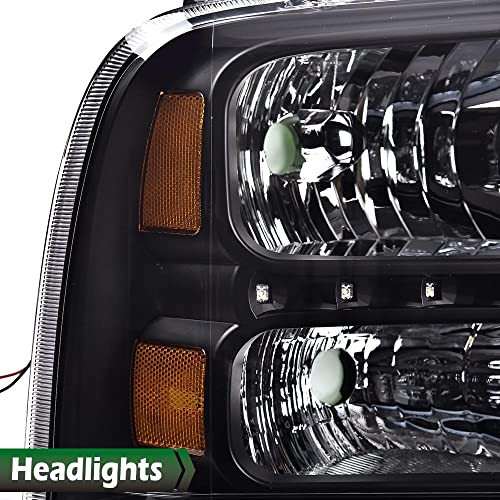 Image of GRAND ORANGE LED DRL Headlights Assembly, Compatible with 2005 2006 2007 Ford F250 F350 F450 F550 Super Duty bumper Headlamp, Amber Corner Headlight(Clear lens Black Housing Amber Reflector)