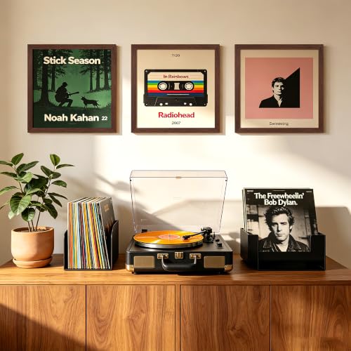 Image of upsimples Vinyl Record Frame, Display Pictures 10x10 with Mat or 12.5 x 12.5 Without, Wall Hanging Album Cover Frames, Brown, 1 Pack