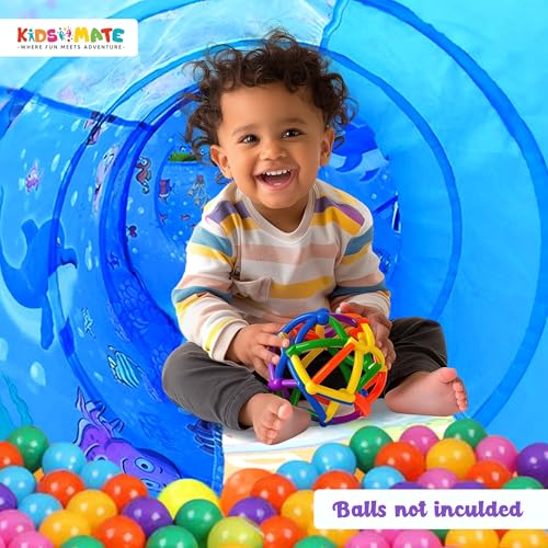 Image of Kidsmate 3-in-1 Ball Pool Tunnel for Kids 1-5 Years | Foldable Pop-Up Tent with Crawling Tunnel, Ball Pit & Playhouse | Indoor /Outdoor Activity Toy for Boys & Girls | Balls Not Included - Blue