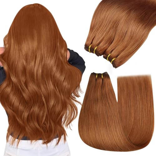Image of YoungSee Copper Hair Extensions Weft Colored Copper Human Hair Sew in Extensions Dyable Weft Hair Extensions Human Hair for Fine Thin Hair 100G 18Inch