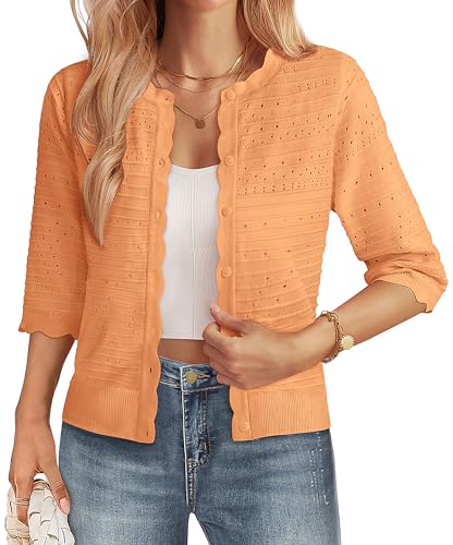 Image of GRACE KARIN Womens 3 /4 Sleeve Cardigan Sweater, Lightweight Cropped Cardigan Trendy, Dressy Casual Crochet Bolero Shrugs