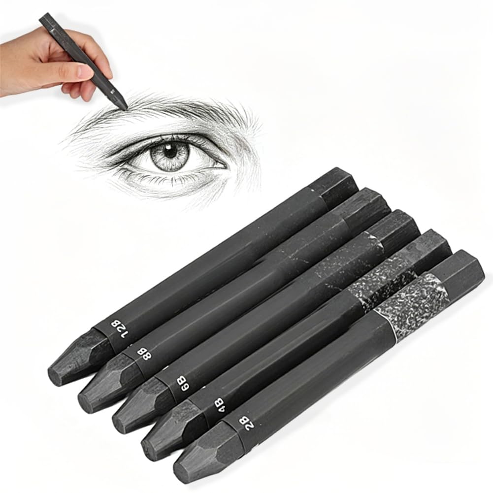 Set di Bastoncini di Grafite, Bastoncini di Grafite Compressi, Confezione da 5 Pezzi per Artisti e Matite per Ombreggiatura, Disegno, Schizzi, Ombreggiatura, Carboncino