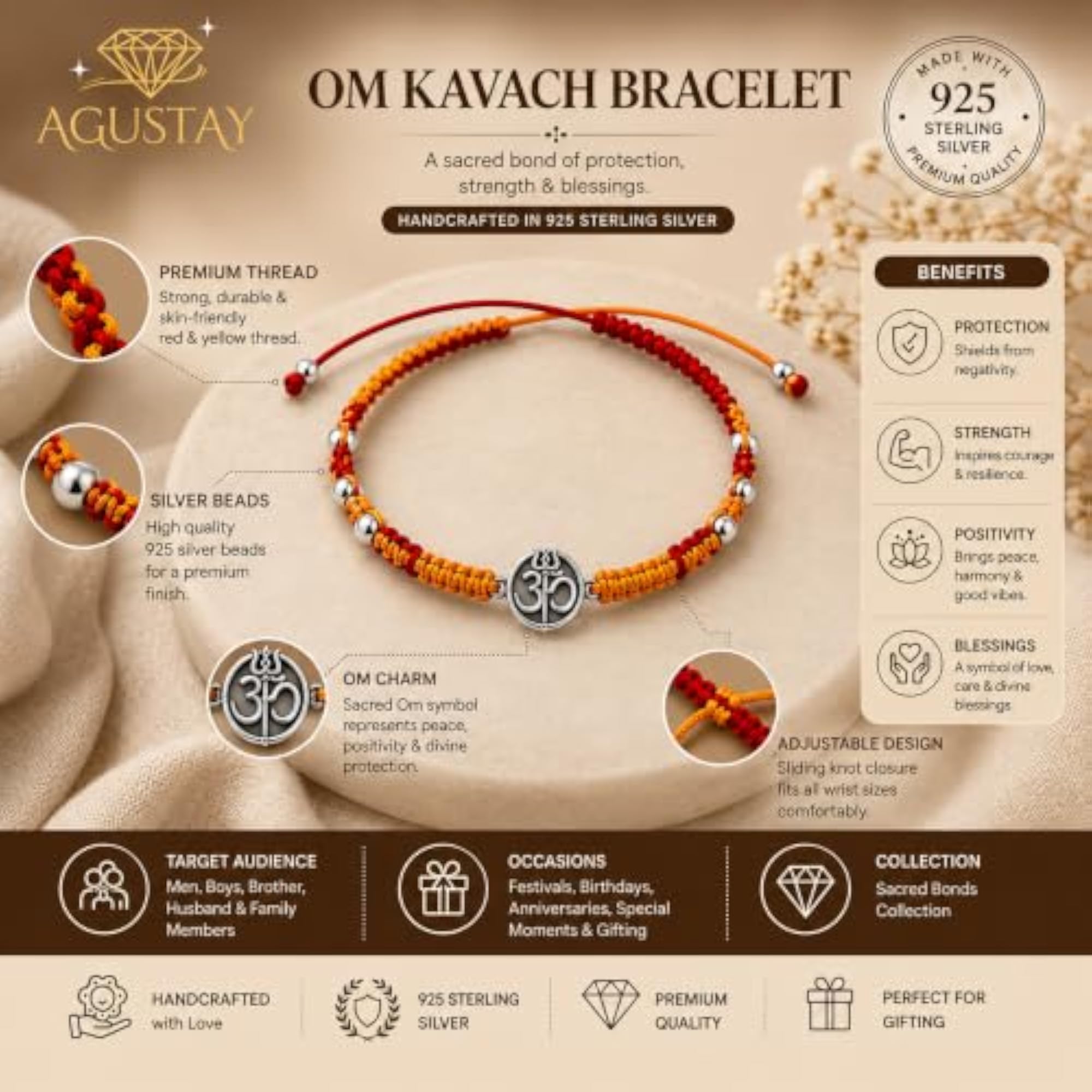 925 Sterling Silver Om Kavach Pendant, Spiritual