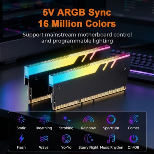 Image of ZORBES Desktop RAM Heatsink ARGB Memory Heat Spreader for DDR4 DDR5 with 5V 3 Pin Sync and Aluminum Alloy Construction for Gaming PC Builds