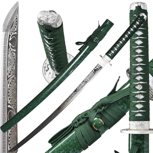 Kamaiwo-1045/1060 Clay Tempering high Carbon Steel Hademade Heat Tempered Full Handmade Hand Forged Japanese Katana Authentic ?Full Tang,Functional,Practical Green