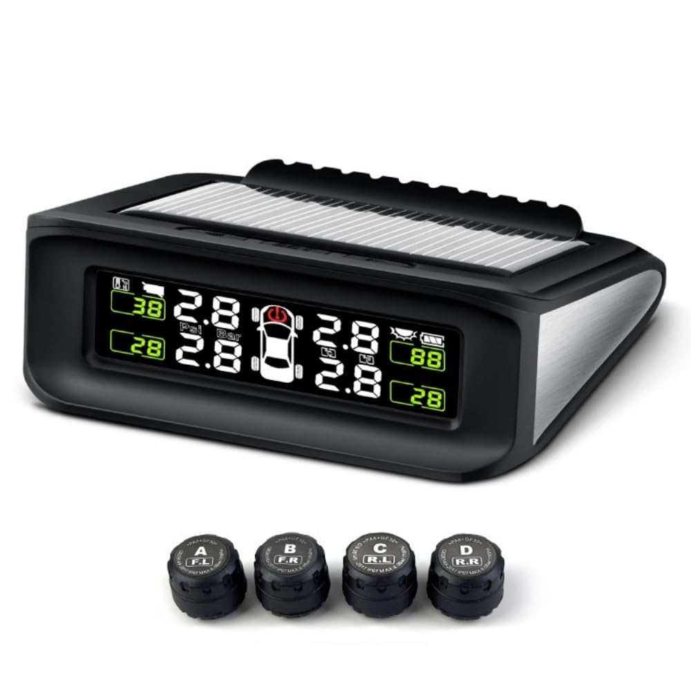 Wasserdichtes kabelloses Reifendruckkontrollsystem mit 4 Sensoren, externe Ventilalarmfunktion mit LCD-Display, TPMS Universal-Autodetektor