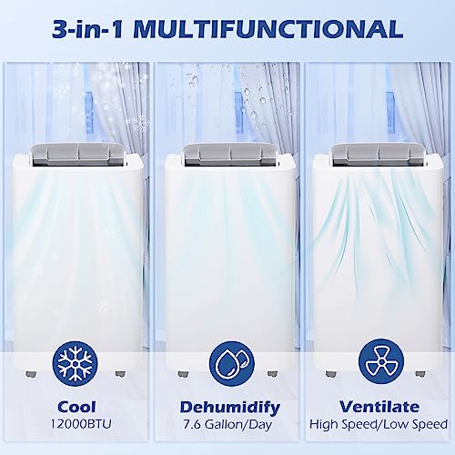 HOMCOM-12000-BTU-Portable-Air-Conditioner-for-Rooms-Uo-to-549-SqFt-4-in-1-Mobile-AC-Unit-with-Dehumidifier-Cooling-Fan-Sleep-Mode-Remote-Control-24H-Timer-Window-Installation-Kit-White HOMCOM 12000 BTU Portable Air Conditioner for Rooms Uo to 549 SqFt 4 in 1 Mobile AC Unit with Dehumidifier Cooling Fan Sleep Mode Remote Control 24H Timer Window Installation Kit White