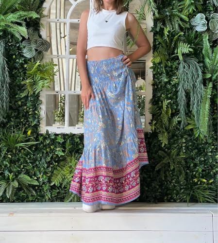 Women's 2025 Bohemian Long Skirts Flowy High Waist A Line Maxi Skirts for Women Summer Pleated Mini Skirts2