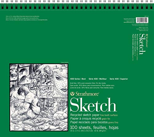 Strathmore 400 Series Sketch Pad, Recycled Paper, 14x17 inch, 100 Sheets - Artist Sketchbook for Drawing, Illustration, Art Class Students