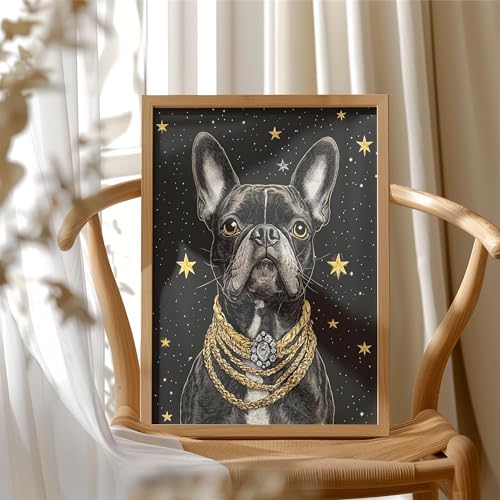 Image of aj decor Boston Terrier Pimp Wall Art Print Poster, Dog Pet Lover Picture Painting Artwork Bedroom Living Room Office Dining Room 150D (Boston Terrier Pimp, 11 inch W x 14 inch L, Wood Frame)