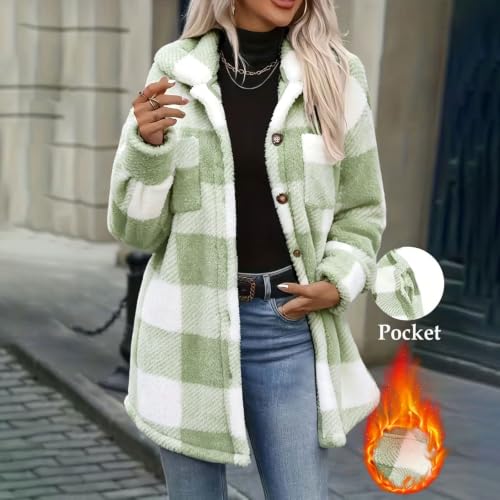 fartey Plaid Jacket Women Fleece Lined Shacket Button Down Sherpa Coat - image 4