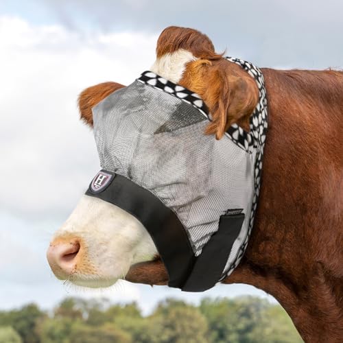 Harrison Howard Cattle Livestock Fly Mask Breathable Mesh Padded Edging With Fun Patterns Large Spacing Forelock Opening Design Adjustable Fit For Cattle Light Grey thumb #7