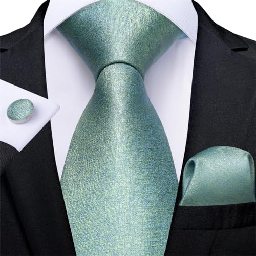 Corbata de poliéster seda negra para hombre con pañuelo y gemelos miniatura 2