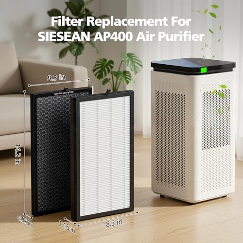 AP400 Replacement Filter Set for SIESEAN AP400 Air Purifier, 4-Pack with 2 HEPA Filters and 2 Activated Carbon Filters, 3-in-1 Filtration System