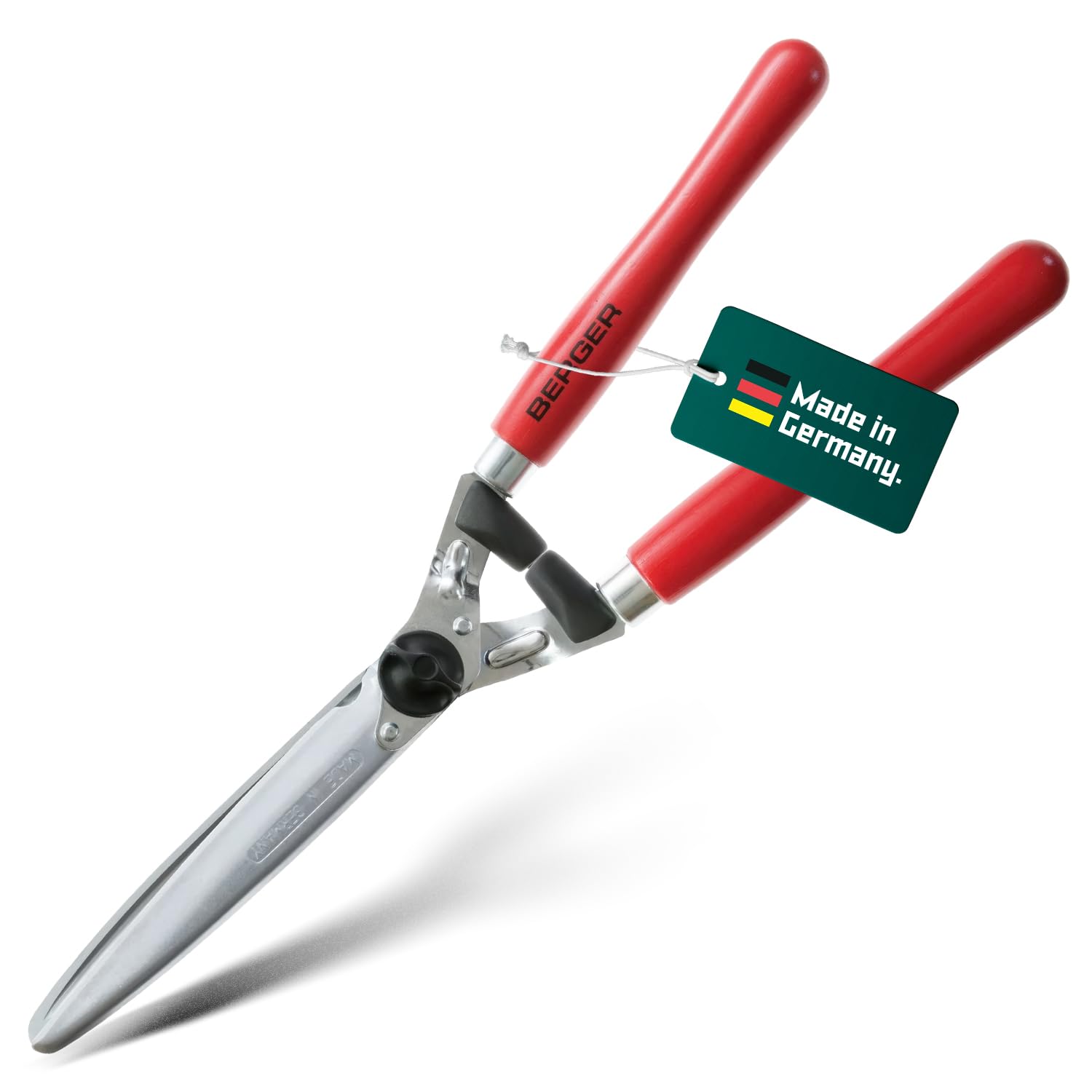 BERGER Heckenschere 4490 mit Buchenholzgriffen | Heckenschere manuell mit 24 cm Schnittlänge | Gerade Klingen & Anschlagdämpfer | Handheckenschere mit 2 Saftrillen | Astabschneider | Made in Germany