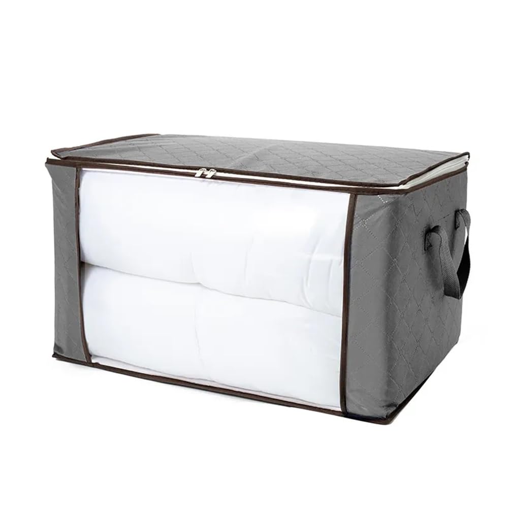 Boxmo Dark Grey Large Capacity Clothes Storage Bags With Zips, 90L Foldable Clothing/Duvet Storage Bags Organizer With Reinforced Handle Thick Fabric For Comforters, Clothes, Blankets, Bedding. (Dark Grey)